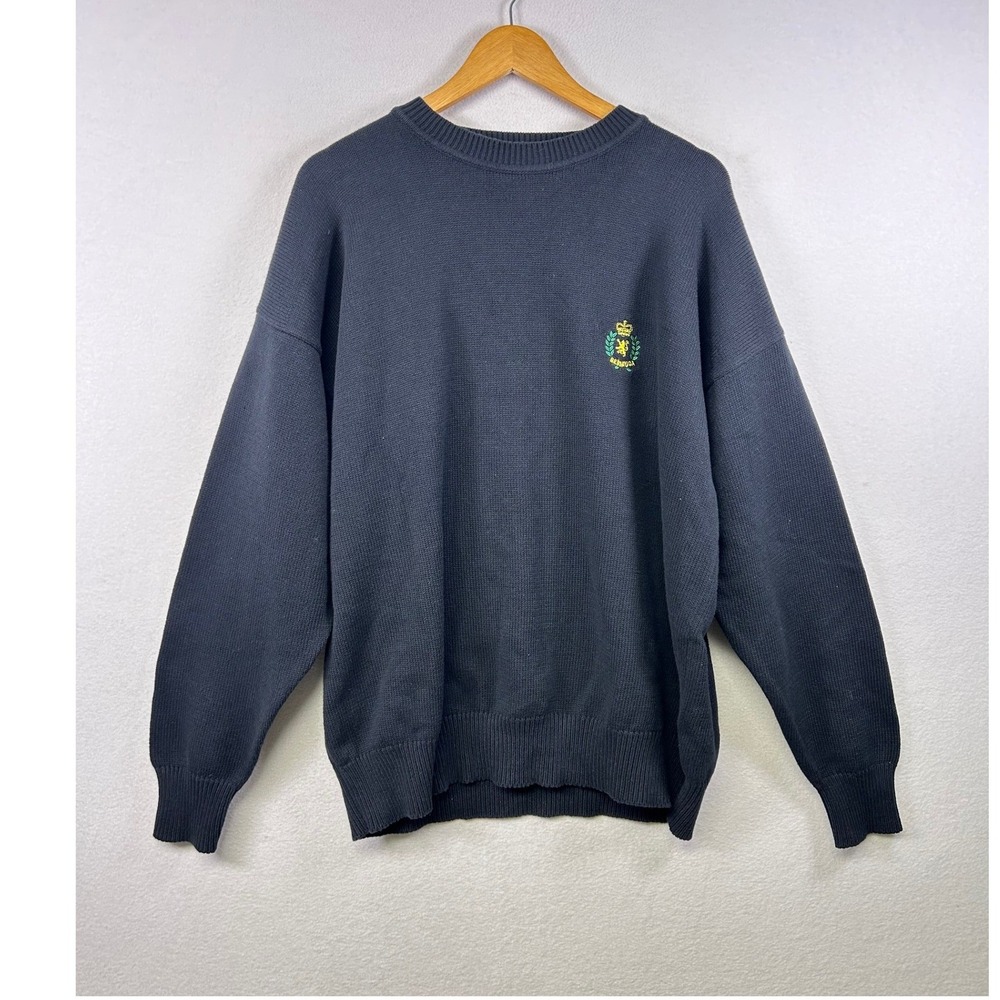 Vintage English Sports Shop Bermuda Crest Knit Sweater Mens XXL‎ Gray Cotton